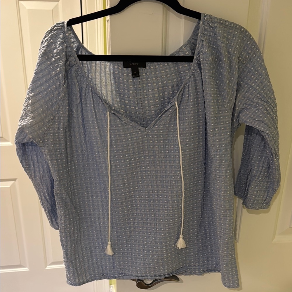 JCrew Light Blue Peasant Blouse with Tassel Ties
